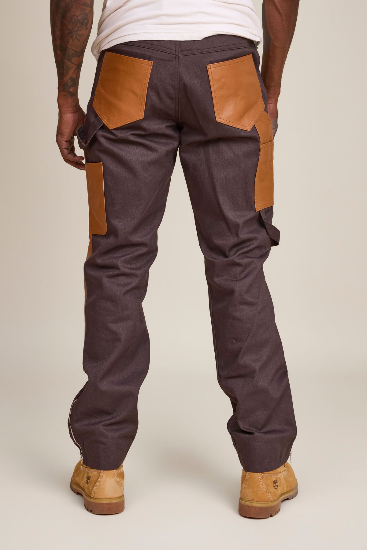 Men's Cotton & Leather Carpenter Pants [Brown/Saddle]