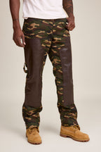 Men's Cotton & Leather Carpenter Pants [Camo/Brown]