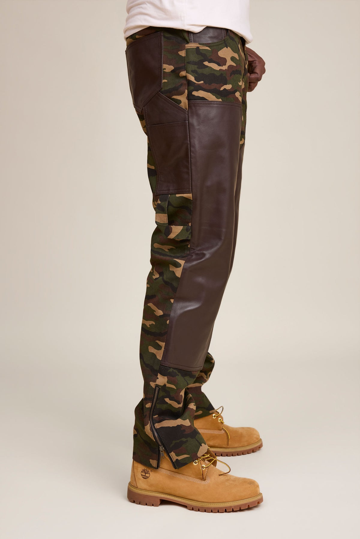 Men's Cotton & Leather Carpenter Pants [Camo/Brown]