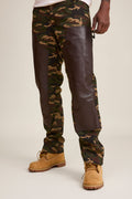 Men's Cotton & Leather Carpenter Pants [Camo/Brown]