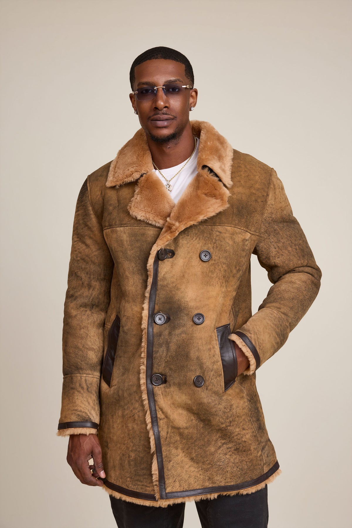 Men's Donovan Shearling Pea Coat [Antique Sand]