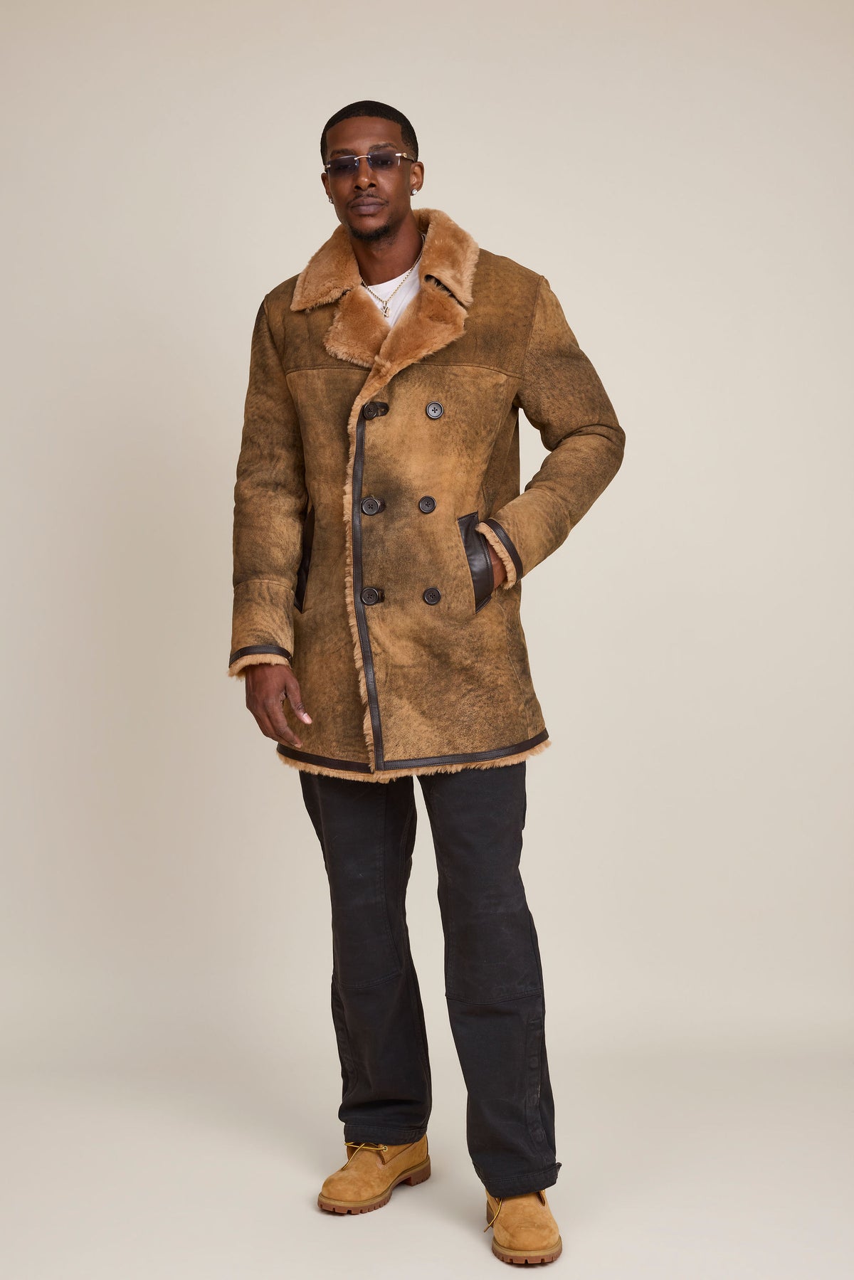 Men's Donovan Shearling Pea Coat [Antique Sand]