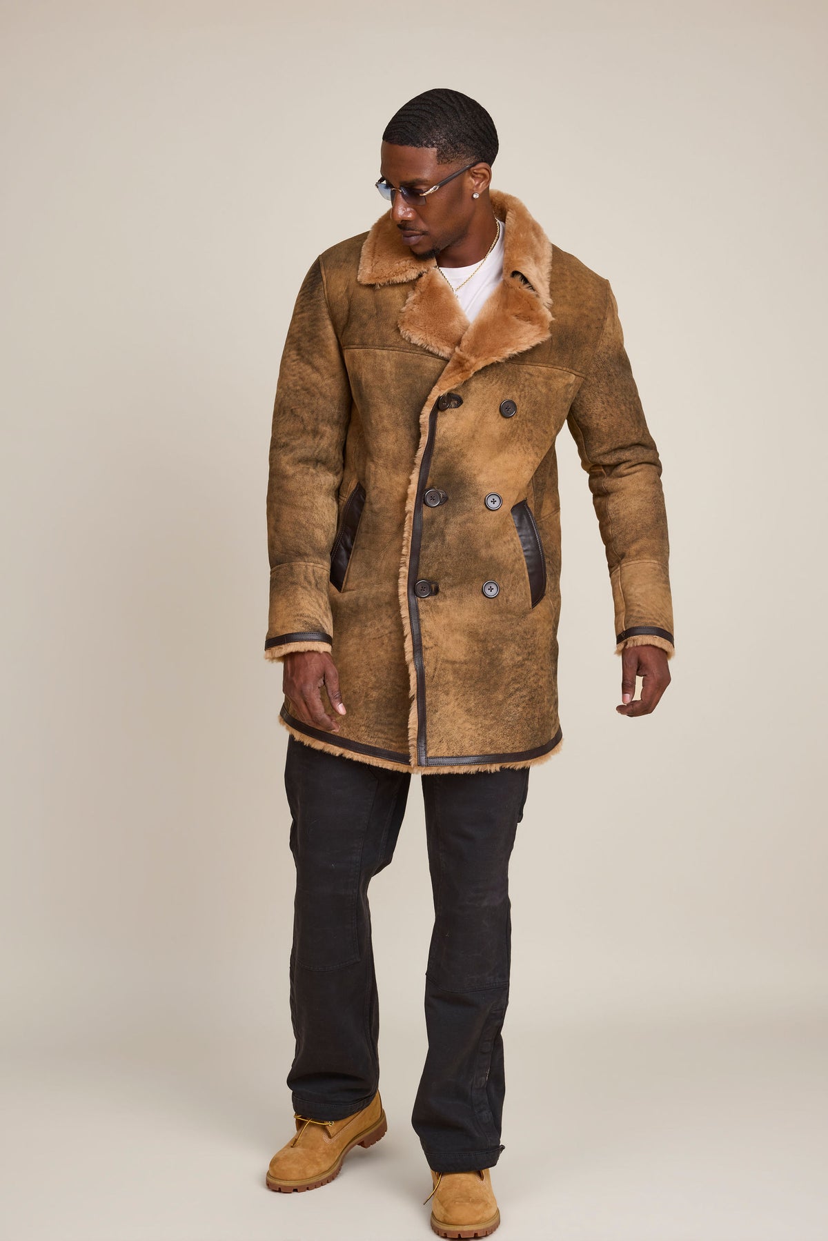 Men's Donovan Shearling Pea Coat [Antique Sand]
