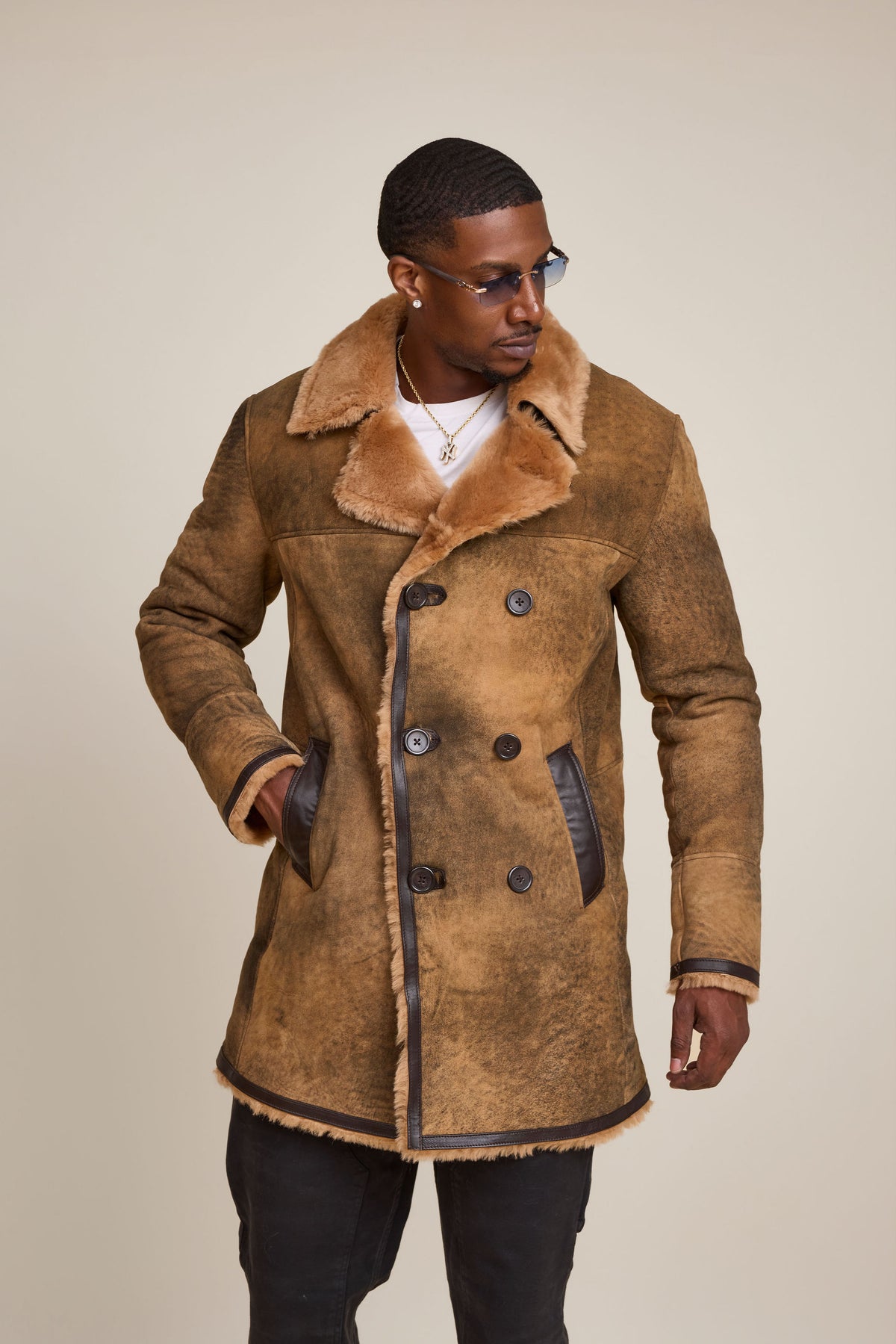 Men's Donovan Shearling Pea Coat [Antique Sand]