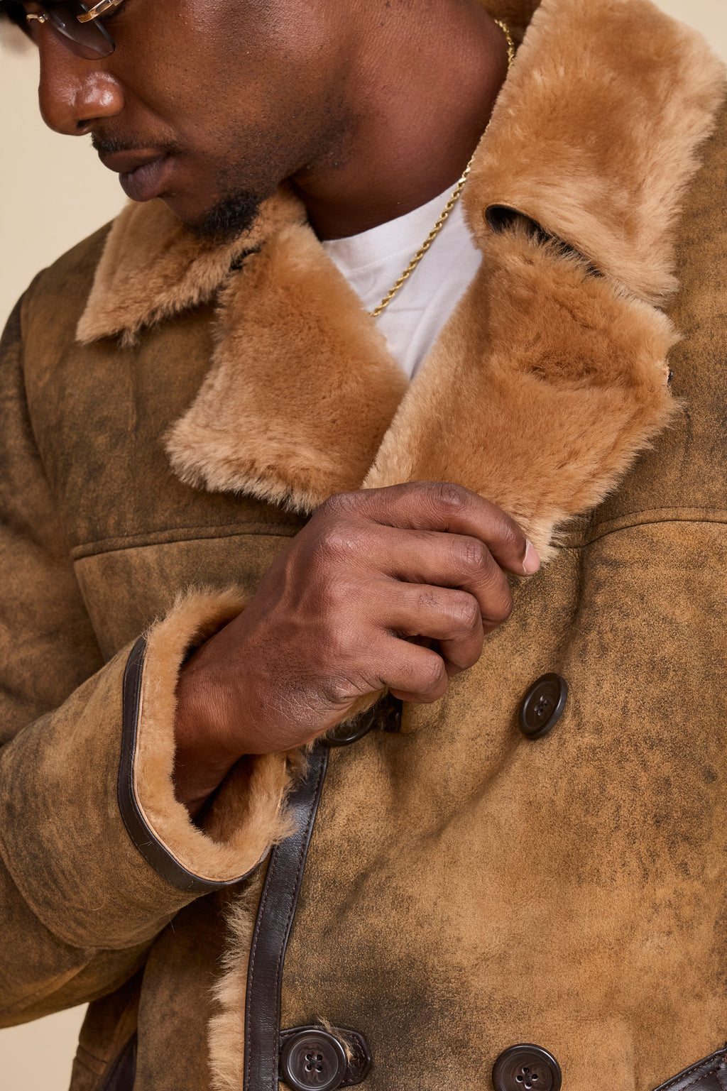 Men's Donovan Shearling Pea Coat [Antique Sand]