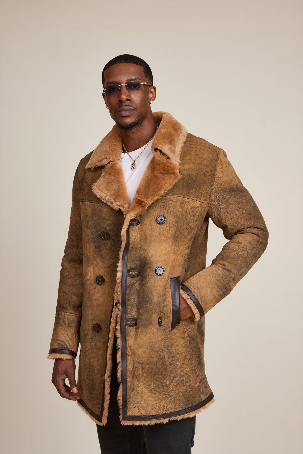 Men's Donovan Shearling Pea Coat [Antique Sand]