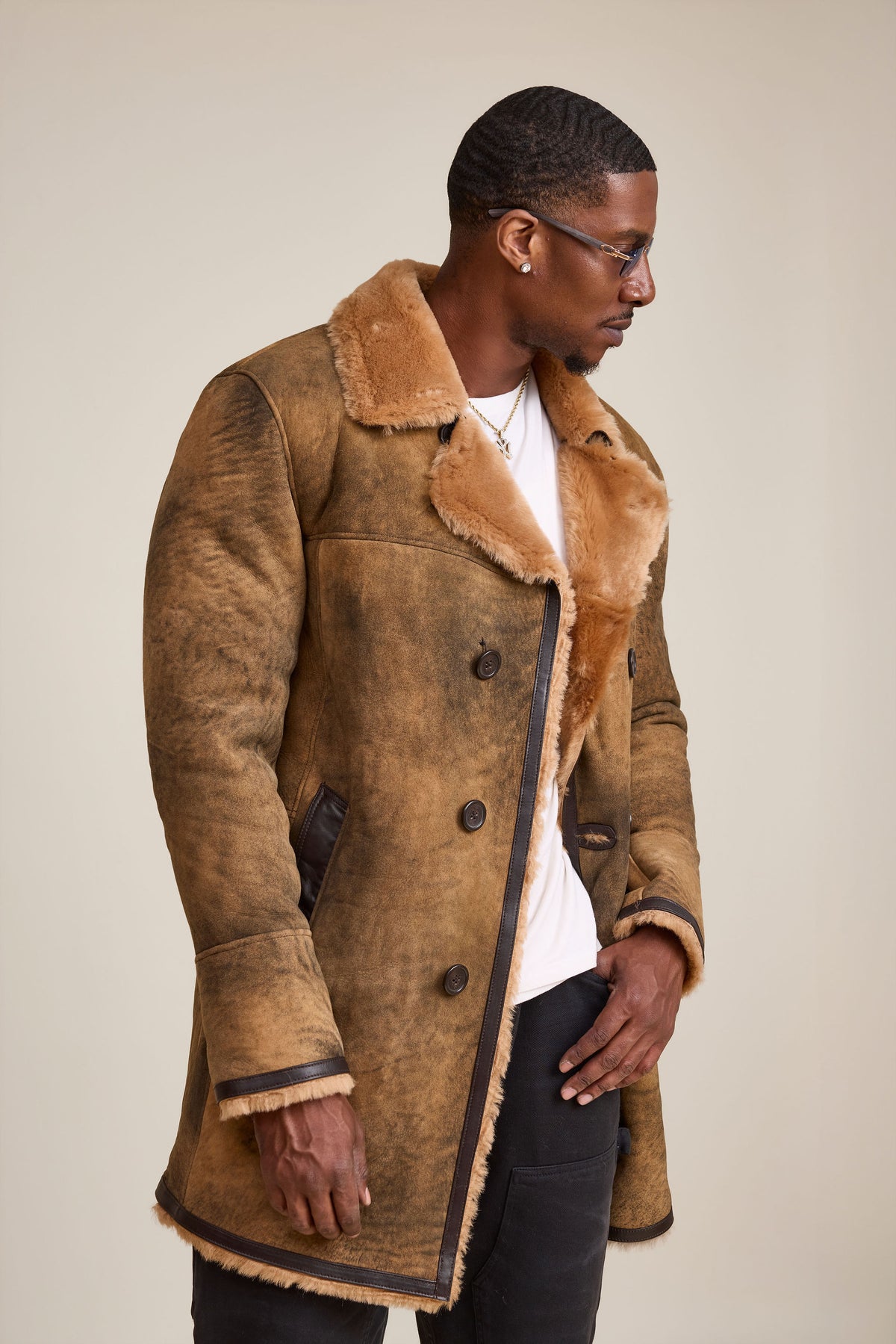 Men's Donovan Shearling Pea Coat [Antique Sand]