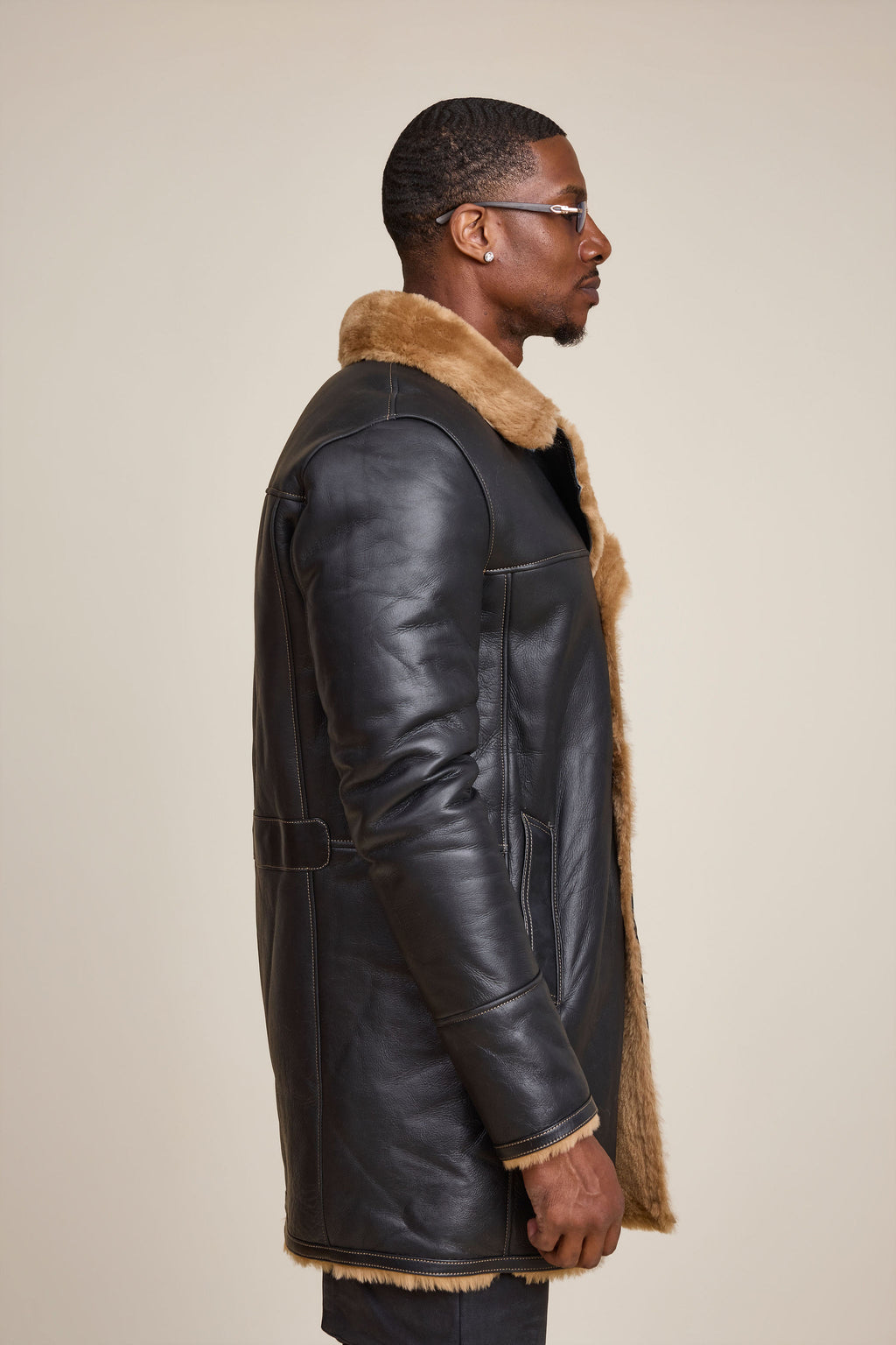 Men's Donovan Shearling Pea Coat [Black/Brown]