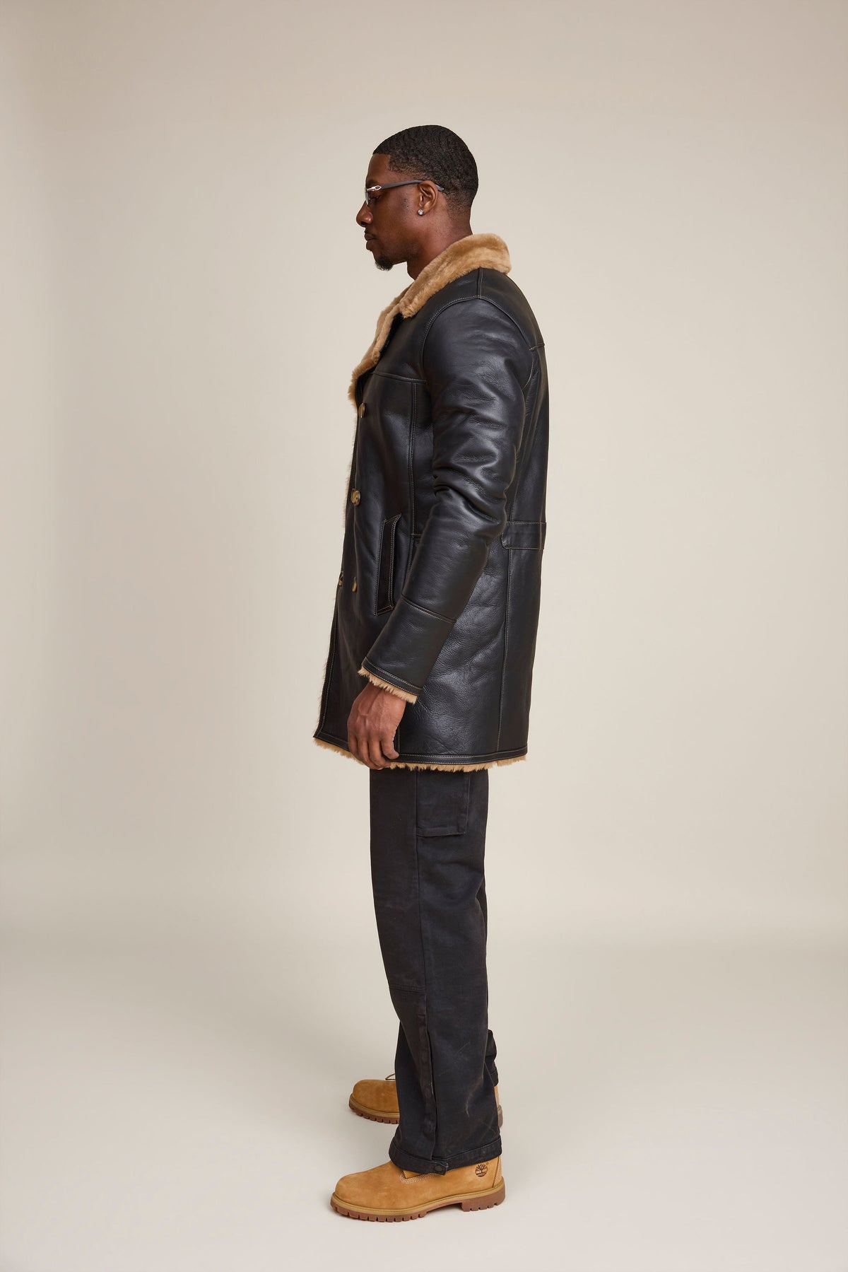 Men's Donovan Shearling Pea Coat [Black/Brown]