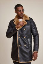 Men's Donovan Shearling Pea Coat [Black/Brown]