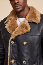 Men's Donovan Shearling Pea Coat [Black/Brown]