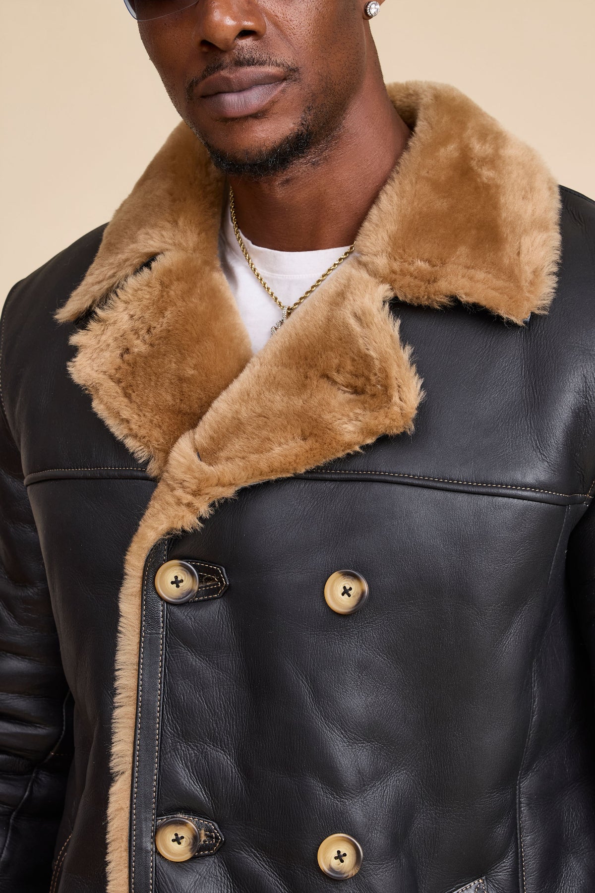 Men's Donovan Shearling Pea Coat [Black/Brown]