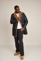 Men's Donovan Shearling Pea Coat [Black/Brown]