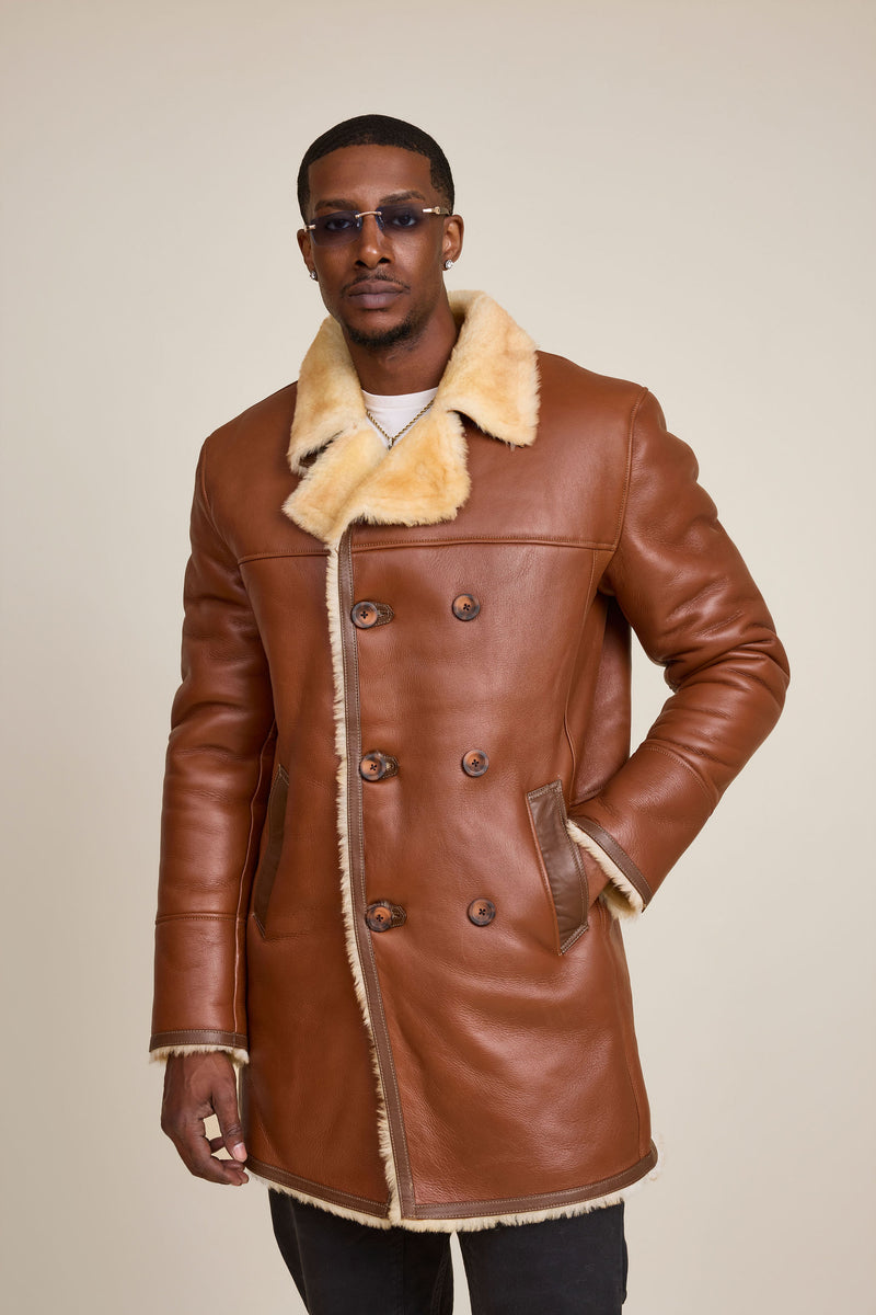 Men's Donovan Shearling Pea Coat [Whiskey]