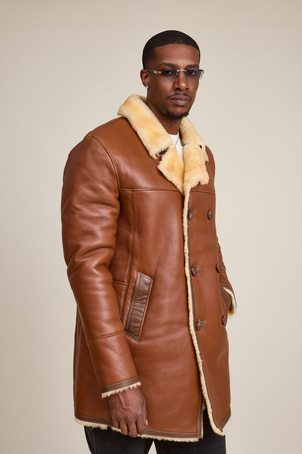 Men's Donovan Shearling Pea Coat [Whiskey]