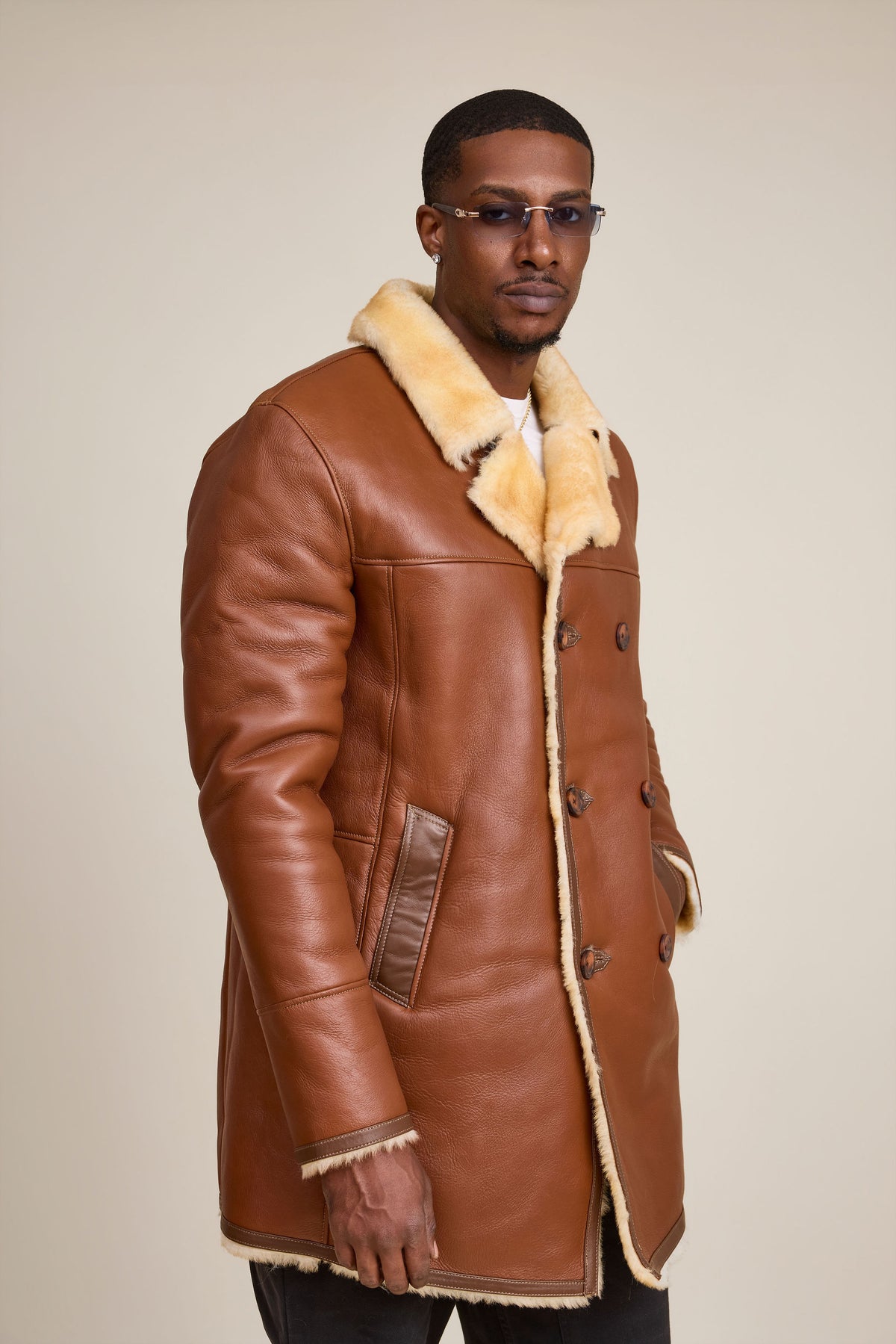Men's Donovan Shearling Pea Coat [Whiskey]