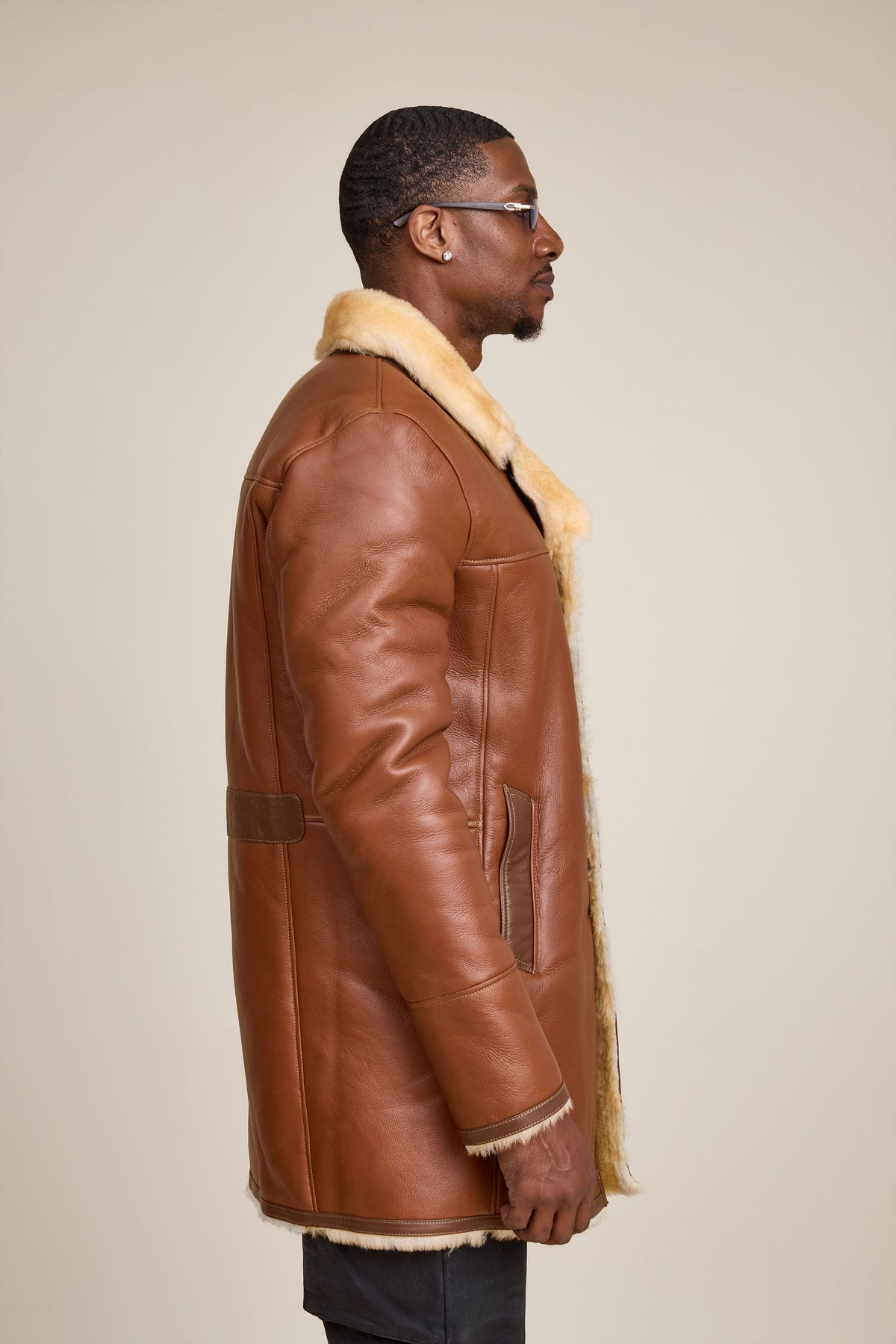 Men's Donovan Shearling Pea Coat [Whiskey]