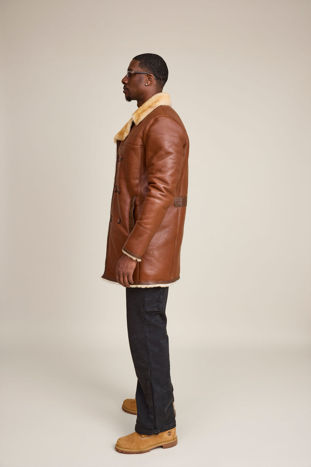 Men's Donovan Shearling Pea Coat [Whiskey]