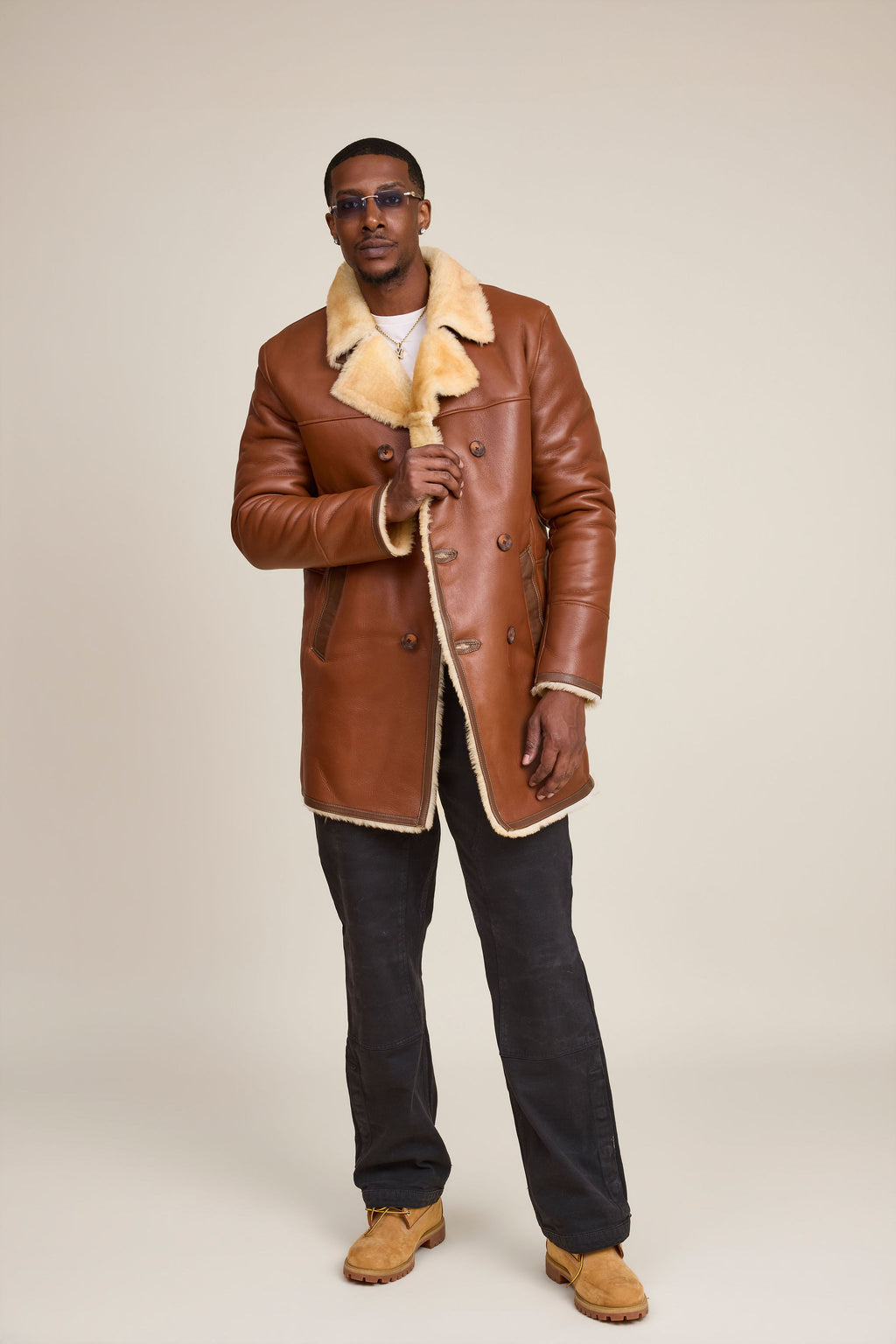 Men's Donovan Shearling Pea Coat [Whiskey]