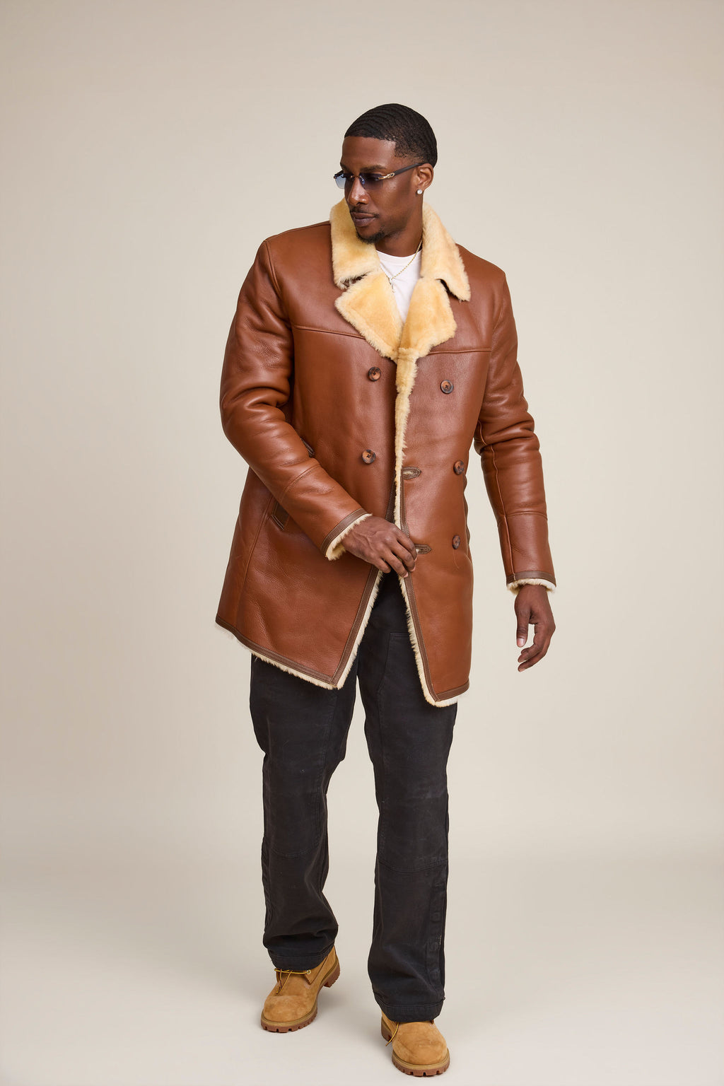 Men's Donovan Shearling Pea Coat [Whiskey]