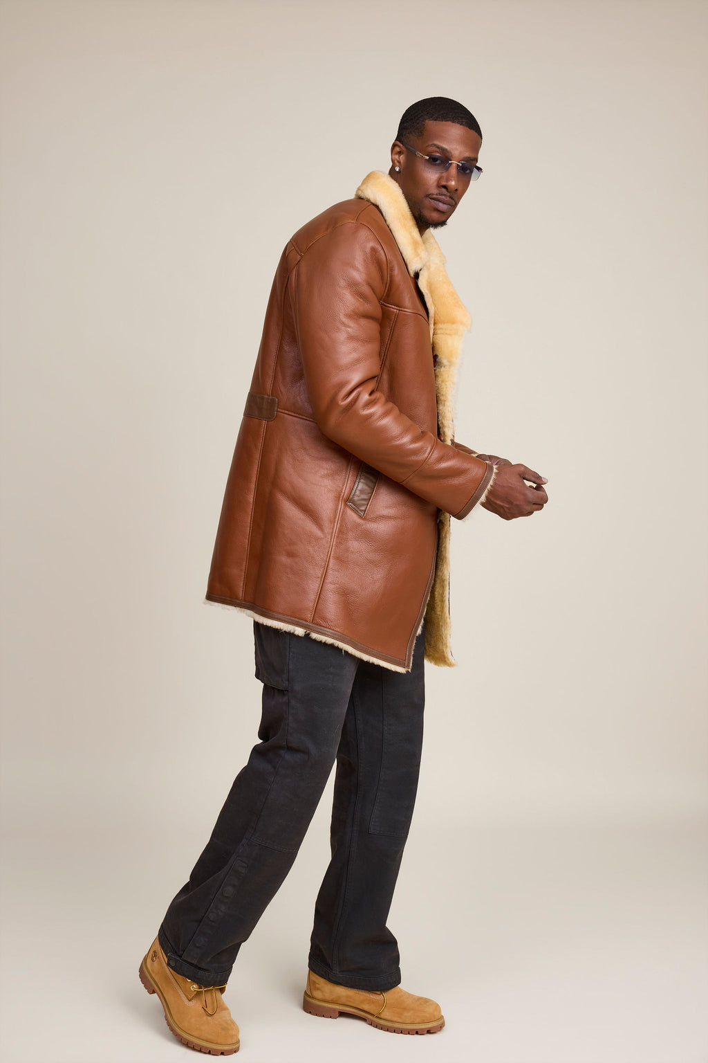 Men's Donovan Shearling Pea Coat [Whiskey]