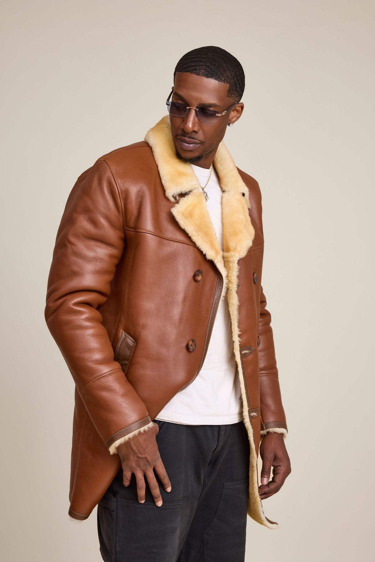 Men's Donovan Shearling Pea Coat [Whiskey]