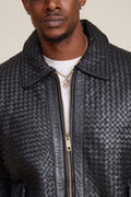 Men's Faris Braided Leather Bomber Jacket [Black]