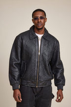 Men's Faris Braided Leather Bomber Jacket [Black]