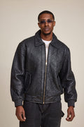 Men's Faris Braided Leather Bomber Jacket [Black]