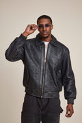 Men's Faris Braided Leather Bomber Jacket [Black]