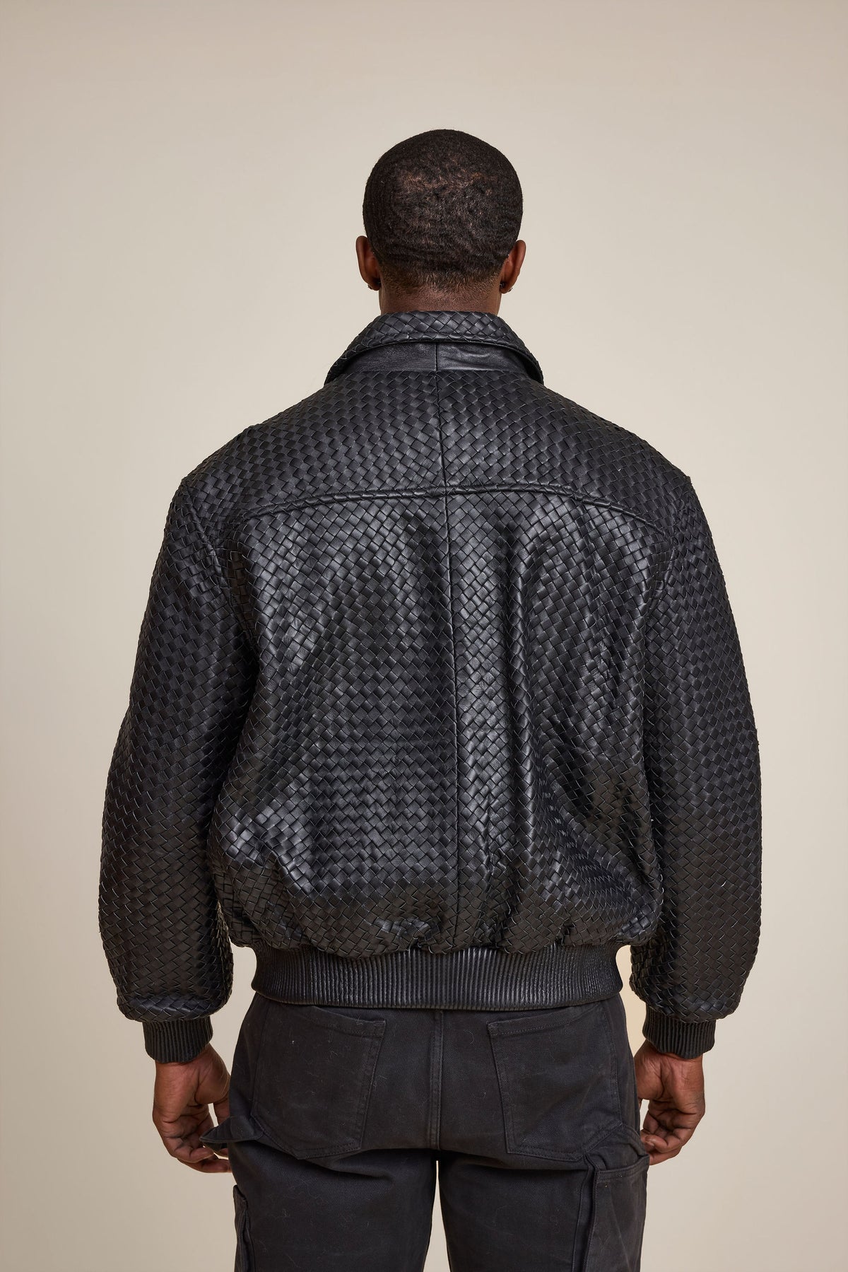 Men's Faris Braided Leather Bomber Jacket [Black]