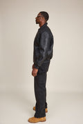 Men's Faris Braided Leather Bomber Jacket [Black]