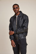 Men's Faris Braided Leather Bomber Jacket [Black]