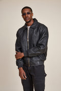 Men's Faris Braided Leather Bomber Jacket [Black]
