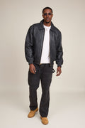 Men's Faris Braided Leather Bomber Jacket [Black]