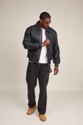 Men's Faris Braided Leather Bomber Jacket [Black]