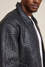 Men's Faris Braided Leather Bomber Jacket [Black]