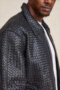 Men's Faris Braided Leather Bomber Jacket [Black]