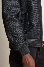 Men's Faris Braided Leather Bomber Jacket [Black]