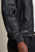 Men's Faris Braided Leather Bomber Jacket [Black]