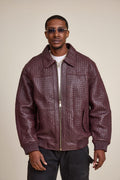 Men's Faris Braided Leather Bomber Jacket [Burgundy]