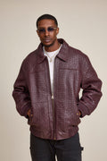 Men's Faris Braided Leather Bomber Jacket [Burgundy]