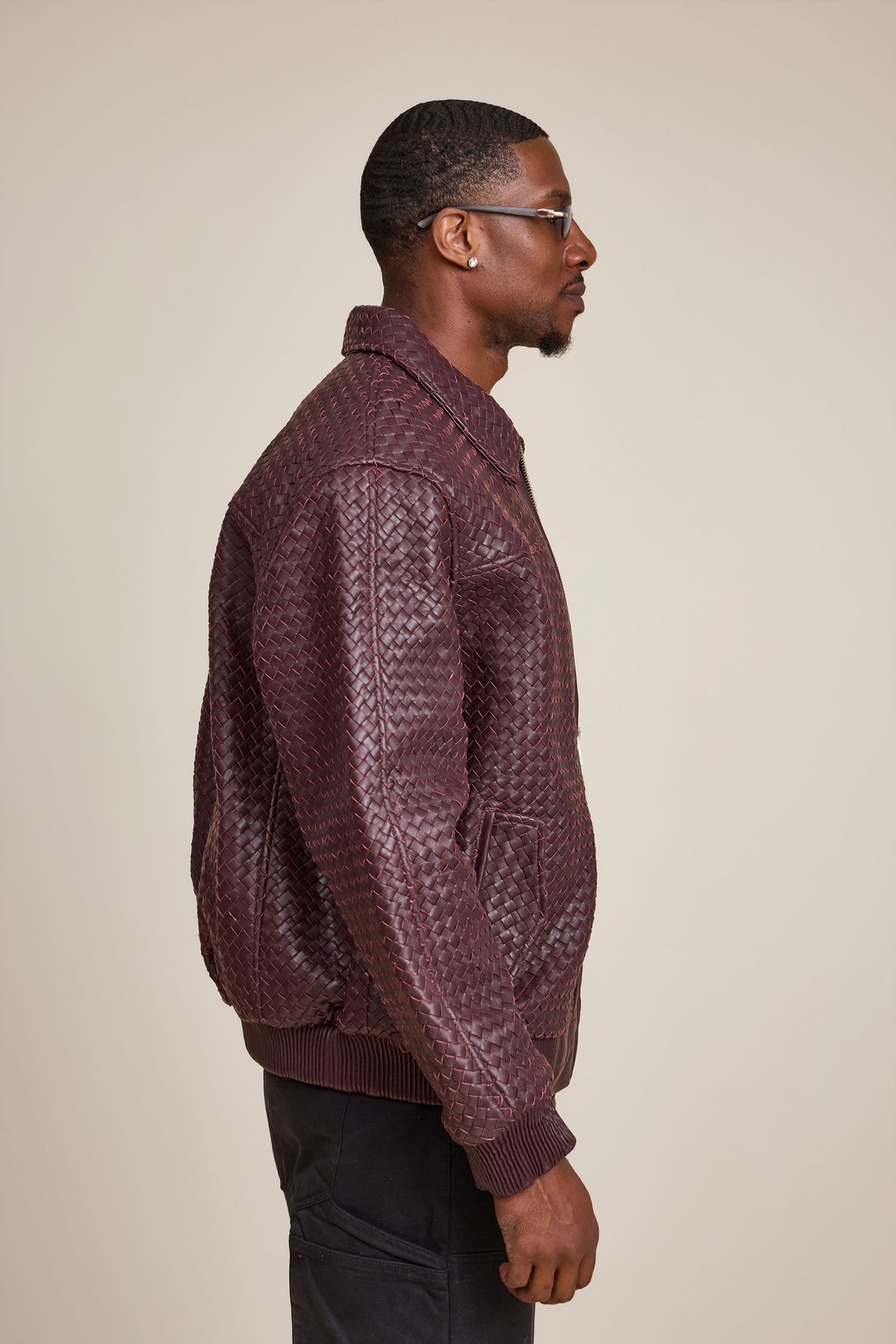 Men's Faris Braided Leather Bomber Jacket [Burgundy]