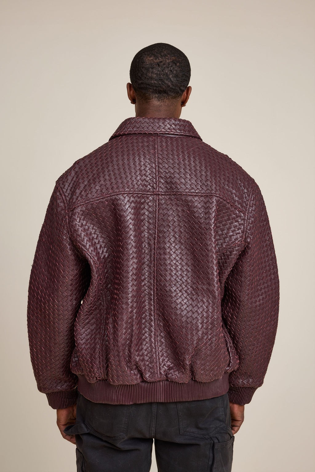 Men's Faris Braided Leather Bomber Jacket [Burgundy]