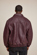 Men's Faris Braided Leather Bomber Jacket [Burgundy]