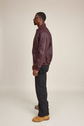 Men's Faris Braided Leather Bomber Jacket [Burgundy]