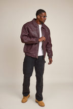 Men's Faris Braided Leather Bomber Jacket [Burgundy]