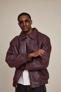 Men's Faris Braided Leather Bomber Jacket [Burgundy]