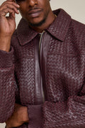 Men's Faris Braided Leather Bomber Jacket [Burgundy]