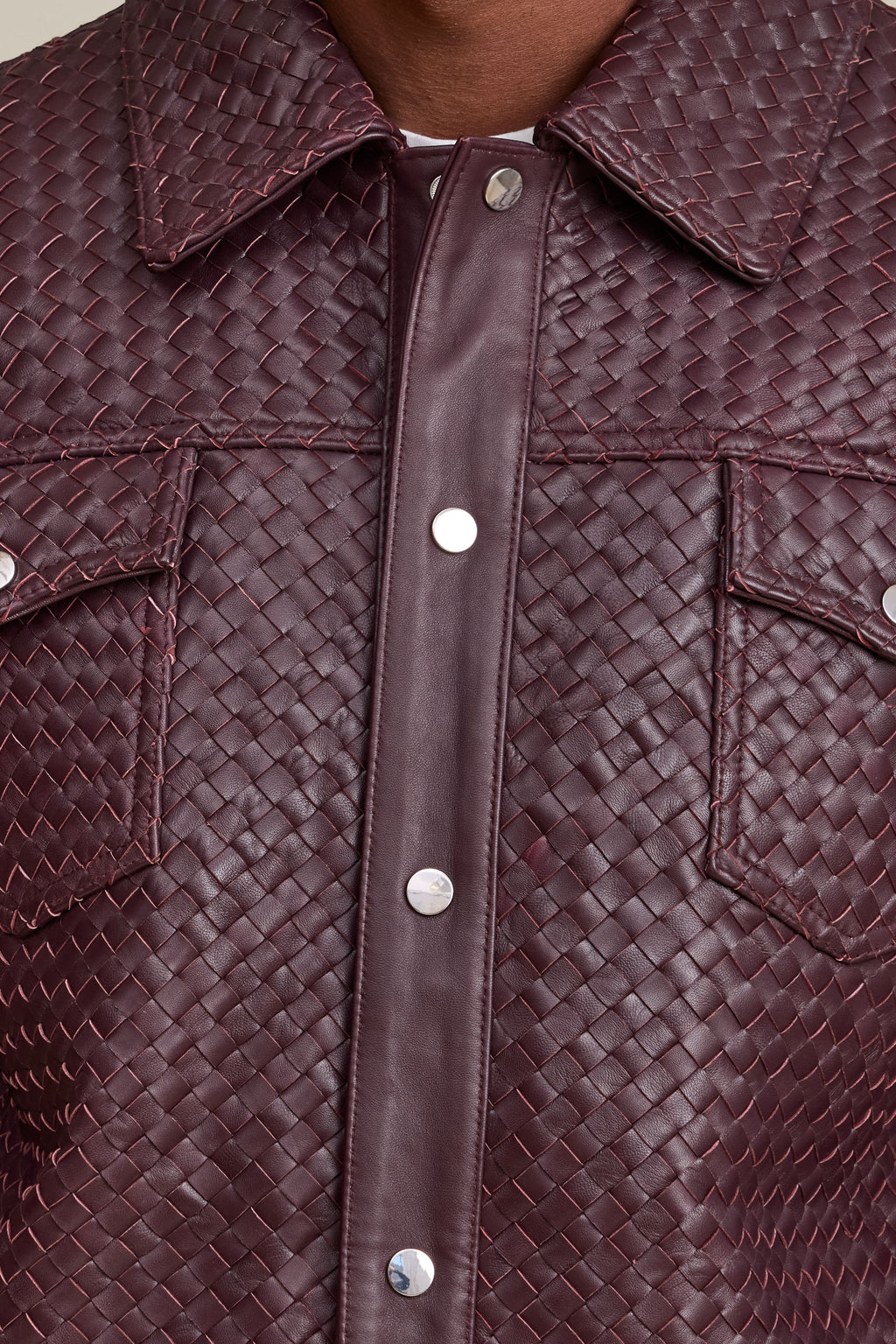 Men's Dylan Braided Leather Jean Jacket [Burgundy]